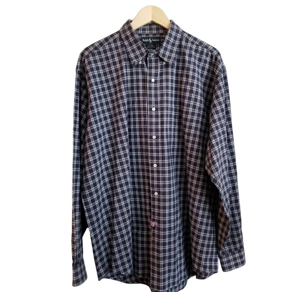 RALPH LAUREN Mens Button-Up POLO Plaid Shirt Size XL Blue Cotton Casual
